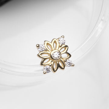 Detail View 1 of 14 Karat Gold Sparkle Divine Flower Blossom Dermal Anchor Top Part-Clear Gem